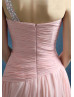 One Shoulder Beaded Blush Pink Ruched Chiffon Evening Dress